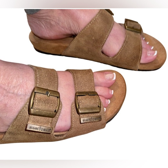 MINNETONKA brown suede double buckle sandalss women’s shoes size 8 - Picture 6 of 13